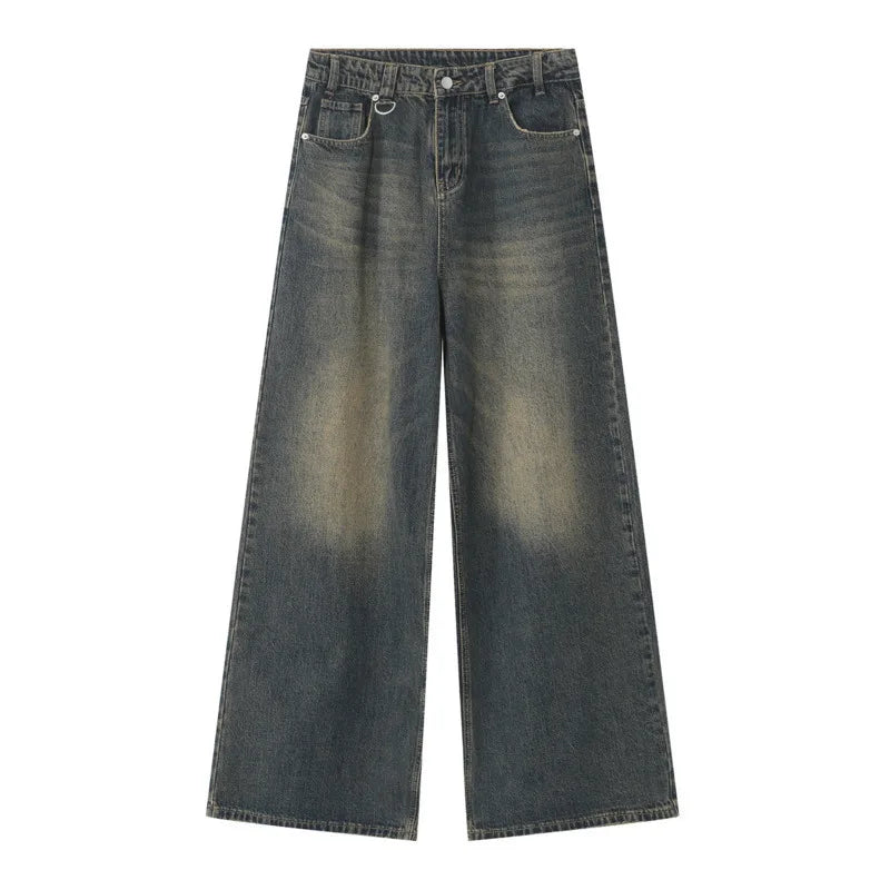 IEFB 2024 Autumn Men Denim Pants Straight Droop Vintage Loose Bottom Straight Wide Leg Casual Male Trousers Korean Style 9C1519