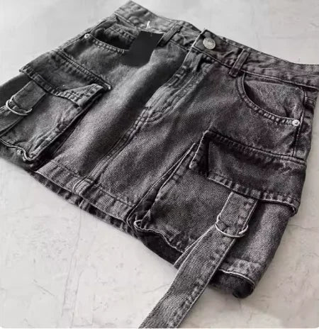 High Quality Street Y2K Retro Denim Shorts Shinjuku Hip Hop Pocket Loose Denim Shorts For Men and Women In Summer Gothic Shorts