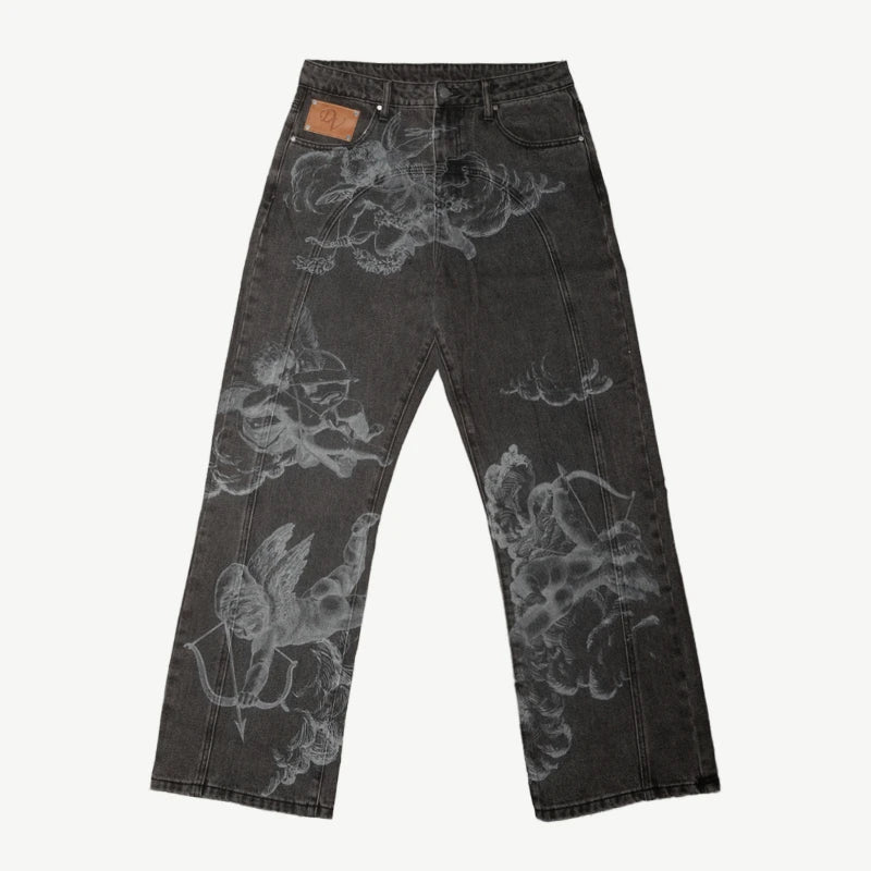 Y2k Angel Baggy Jeans Retro High Street Cupids Arrow Men Women Pants American Hip Hop Streetwear Unisex Casual Straight Jeans