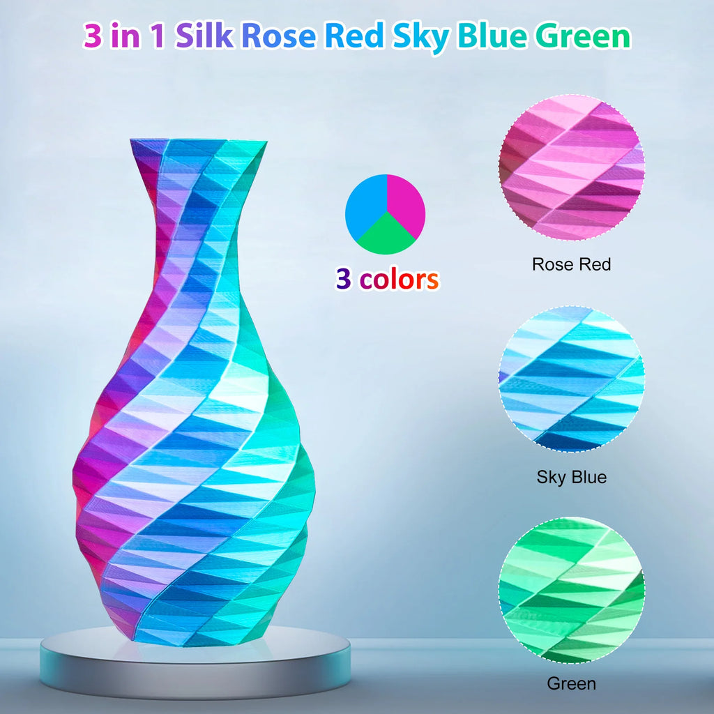 Silk PLA 3D Printer Filament 1.75mm Triple Color Silk PLA Filament 3D Printing Filament 250g 3 In1 Color