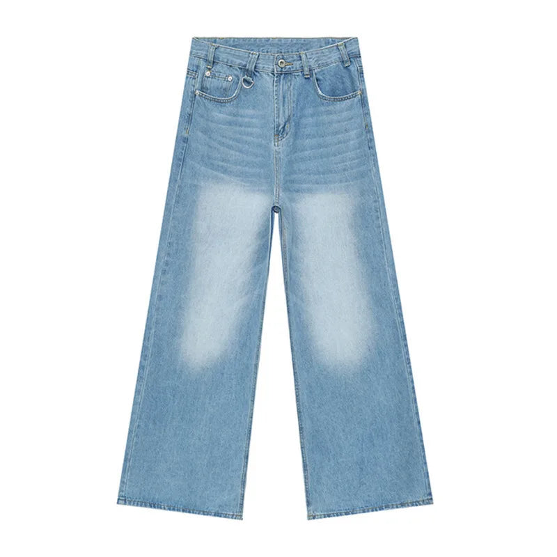 IEFB 2024 Autumn Men Denim Pants Straight Droop Vintage Loose Bottom Straight Wide Leg Casual Male Trousers Korean Style 9C1519