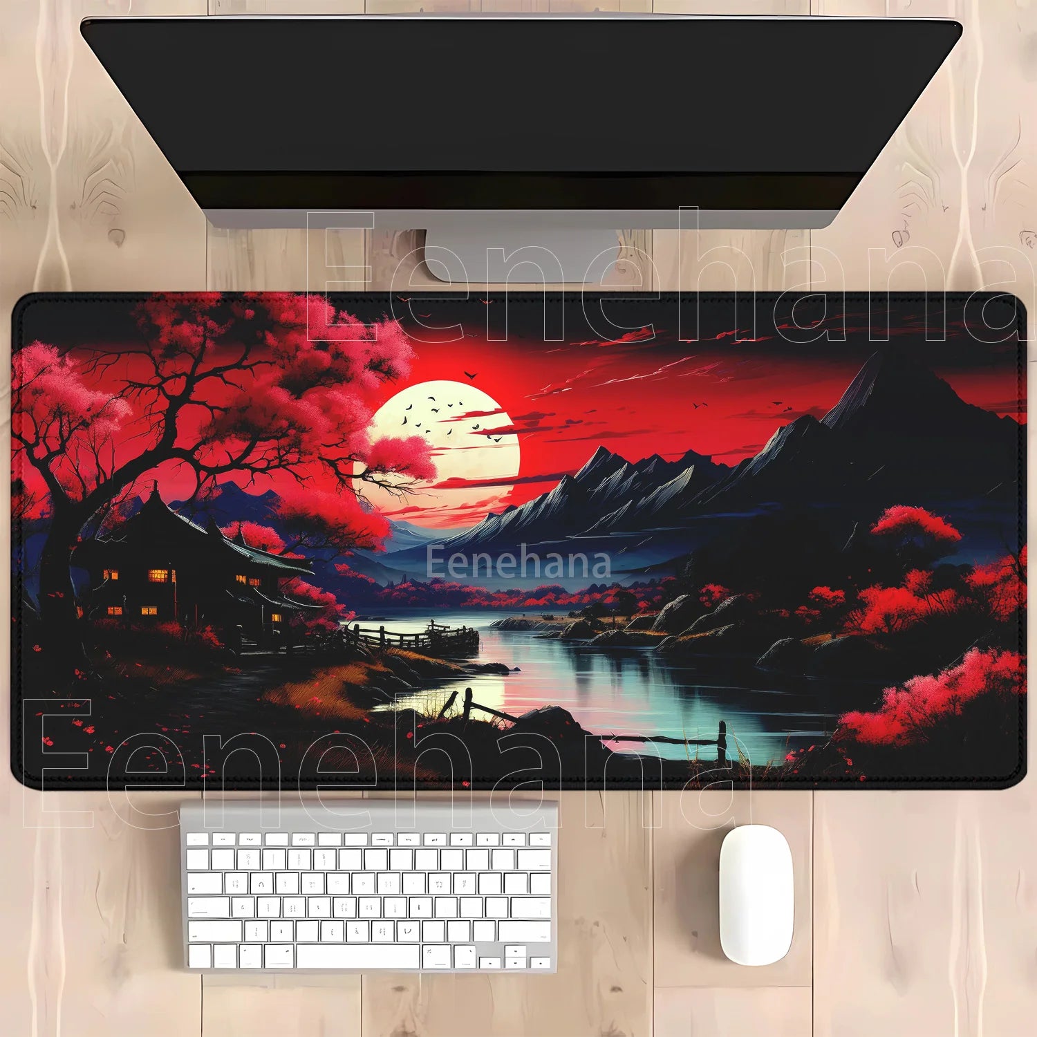 Mouse Pad Red and black art landscapes sunset large anti-slip offices accessories Mousepad keyboard HD Printing overlock Desk Ma