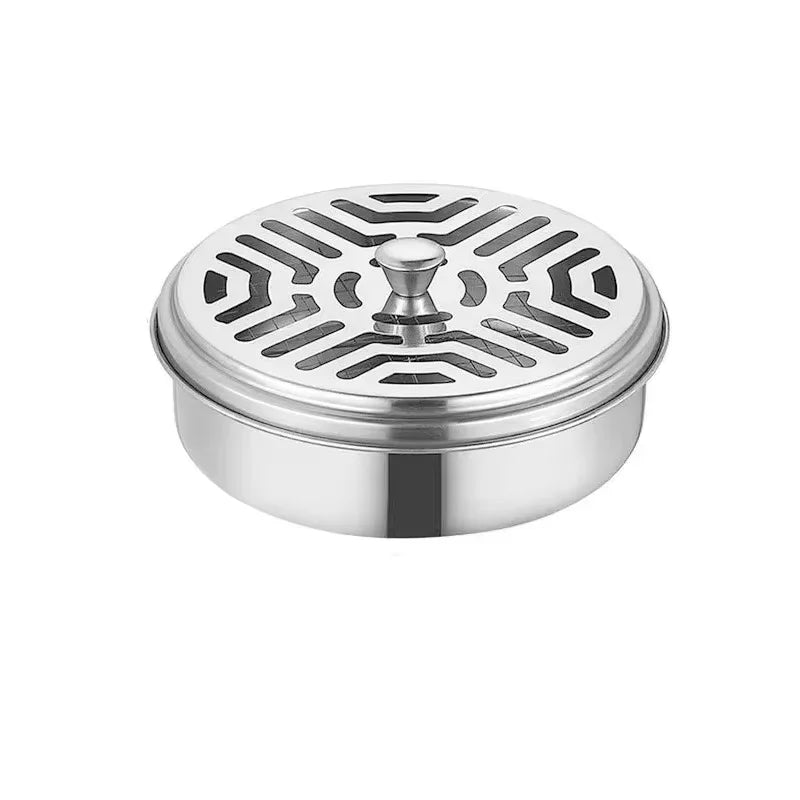 Mosquito Coils Holder Stainless Steel Mosquito Coil Box with Cover Round Mosquito Coil Tray Easy To Clean Anti-Mosquito Supplies