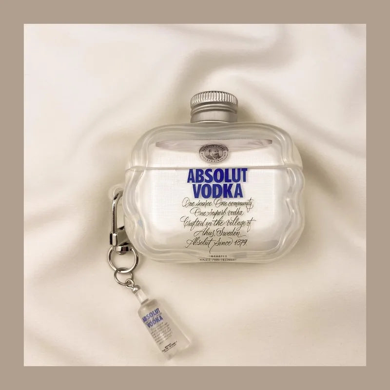 Absolut Vodka AirPods Case Clear  Bottle Shape With Mini Bottle Keychain For  AirPods Pro 2 Creative Ins Cover AirPods Pro3