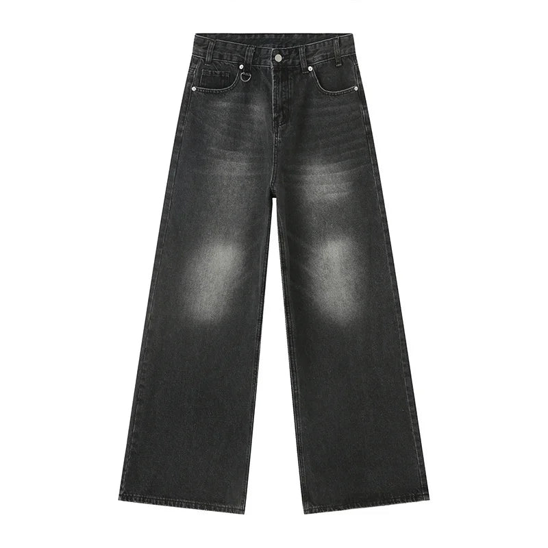 IEFB 2024 Autumn Men Denim Pants Straight Droop Vintage Loose Bottom Straight Wide Leg Casual Male Trousers Korean Style 9C1519