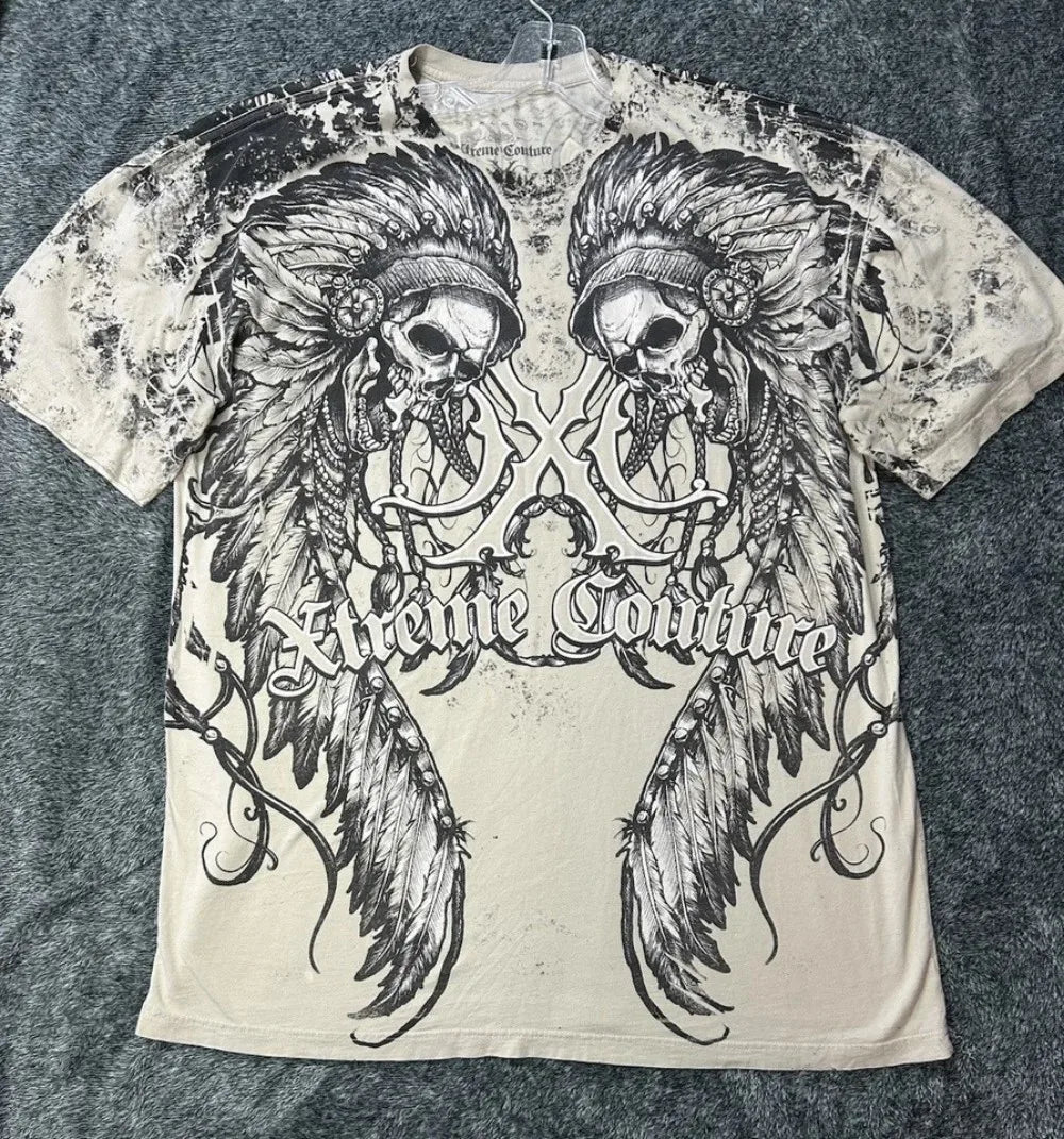 European and American men's summer fashion skull letter print comfortable and breathable round neck T-shirt outdoor street top