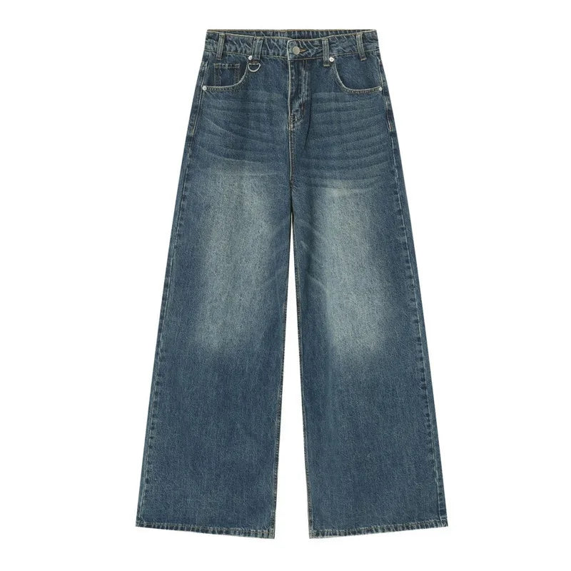 IEFB 2024 Autumn Men Denim Pants Straight Droop Vintage Loose Bottom Straight Wide Leg Casual Male Trousers Korean Style 9C1519