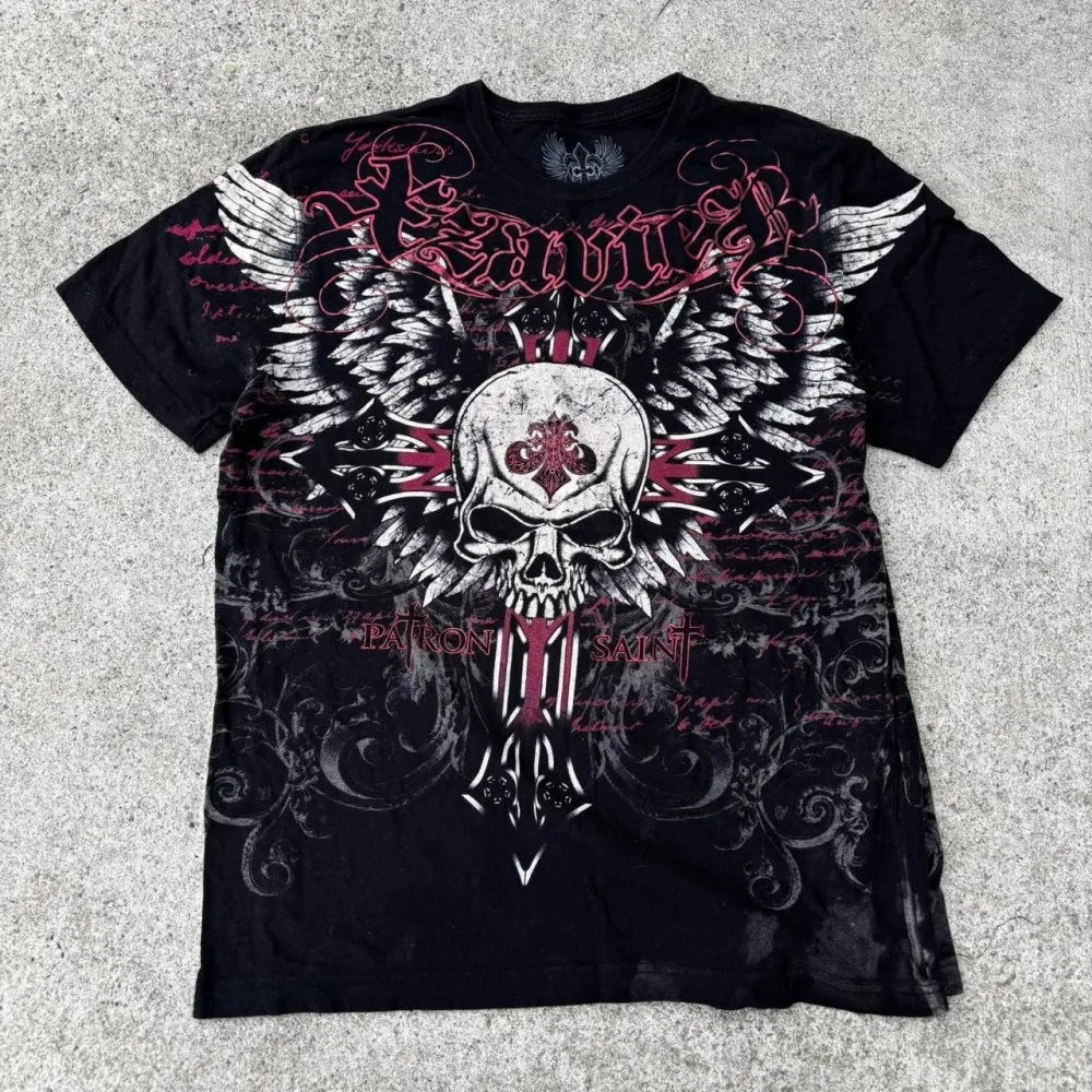 American style new men's summer skull print comfortable soft breathable round neck T-shirt outdoor fashionable high street top
