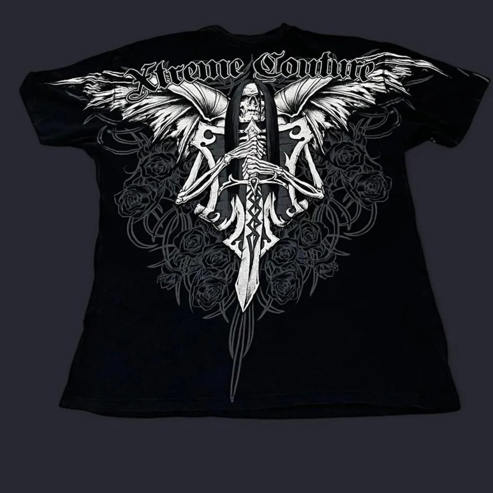 European and American men's summer fashion skull letter print comfortable and breathable round neck T-shirt outdoor street top