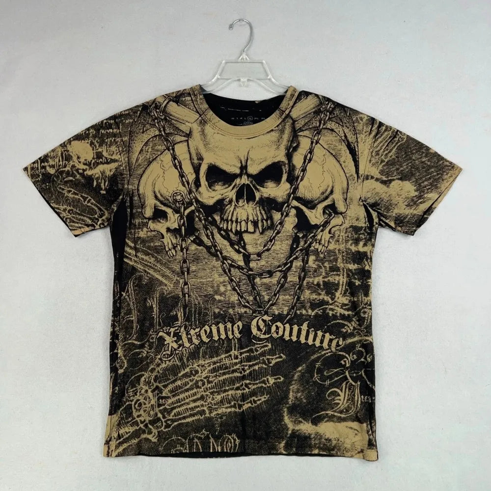European and American men's summer fashion skull letter print comfortable and breathable round neck T-shirt outdoor street top