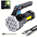 7LED High-Power Flashlight With USB Charging COB Side Light - Suitable For Portable Flashlights Such As Fishing, Camping, Hiking