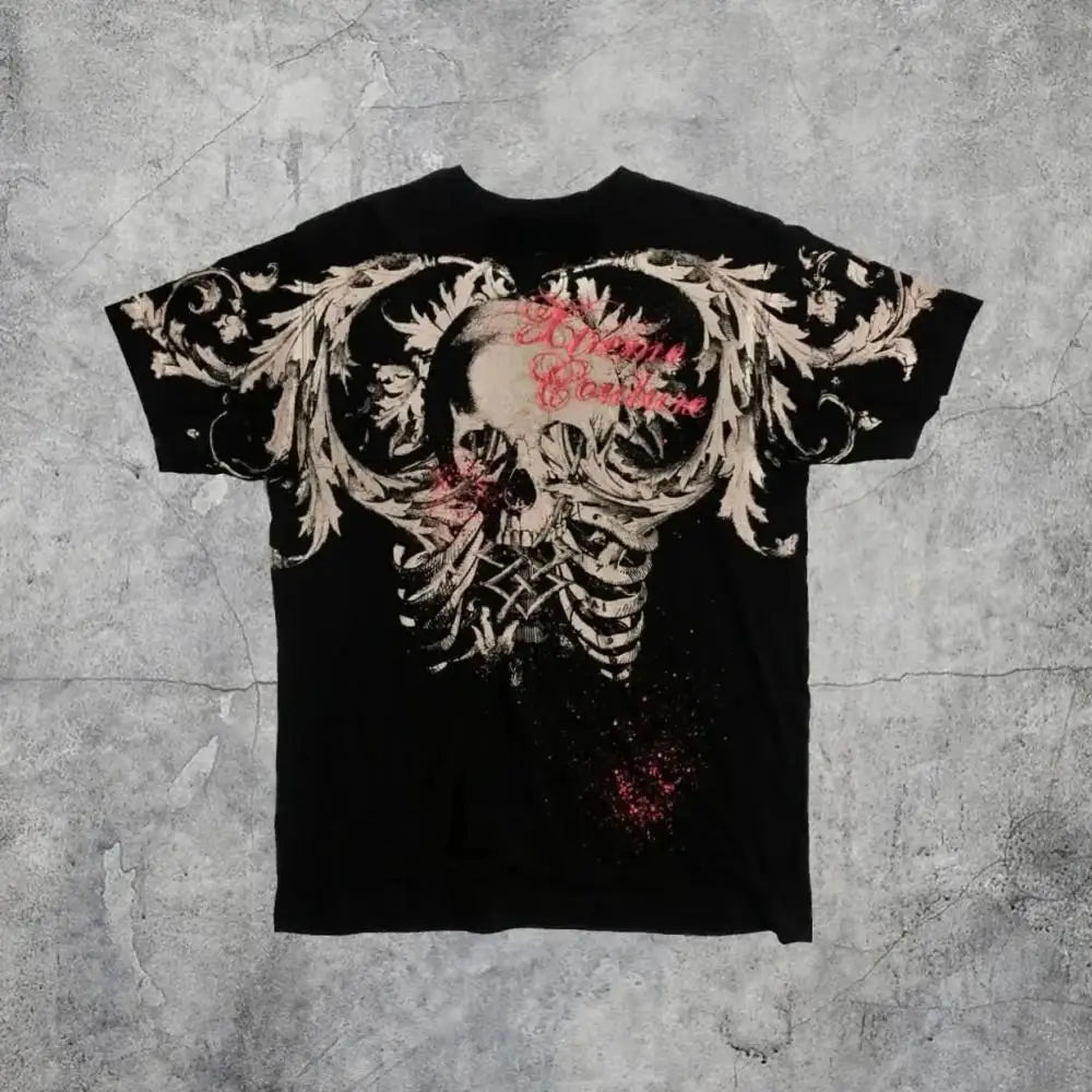 European and American men's summer fashion skull letter print comfortable and breathable round neck T-shirt outdoor street top