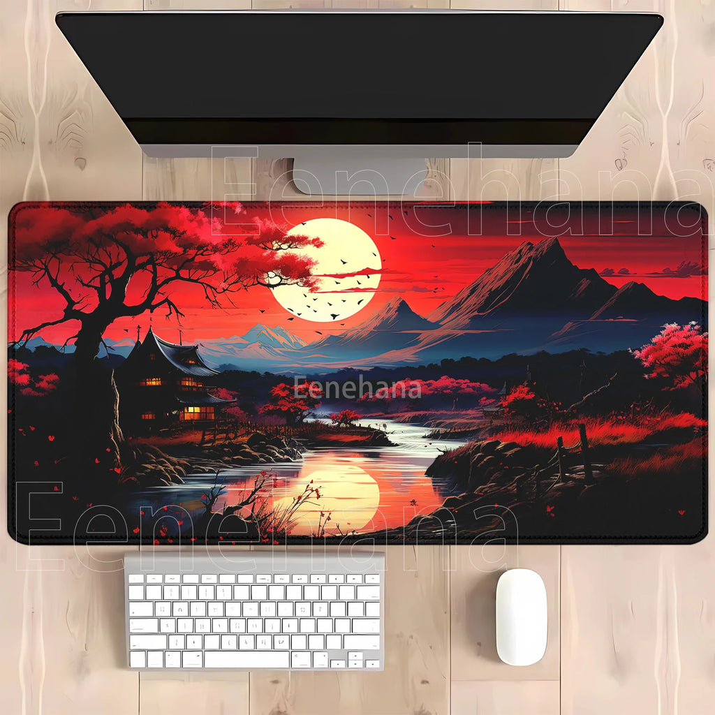 Mouse Pad Red and black art landscapes sunset large anti-slip offices accessories Mousepad keyboard HD Printing overlock Desk Ma