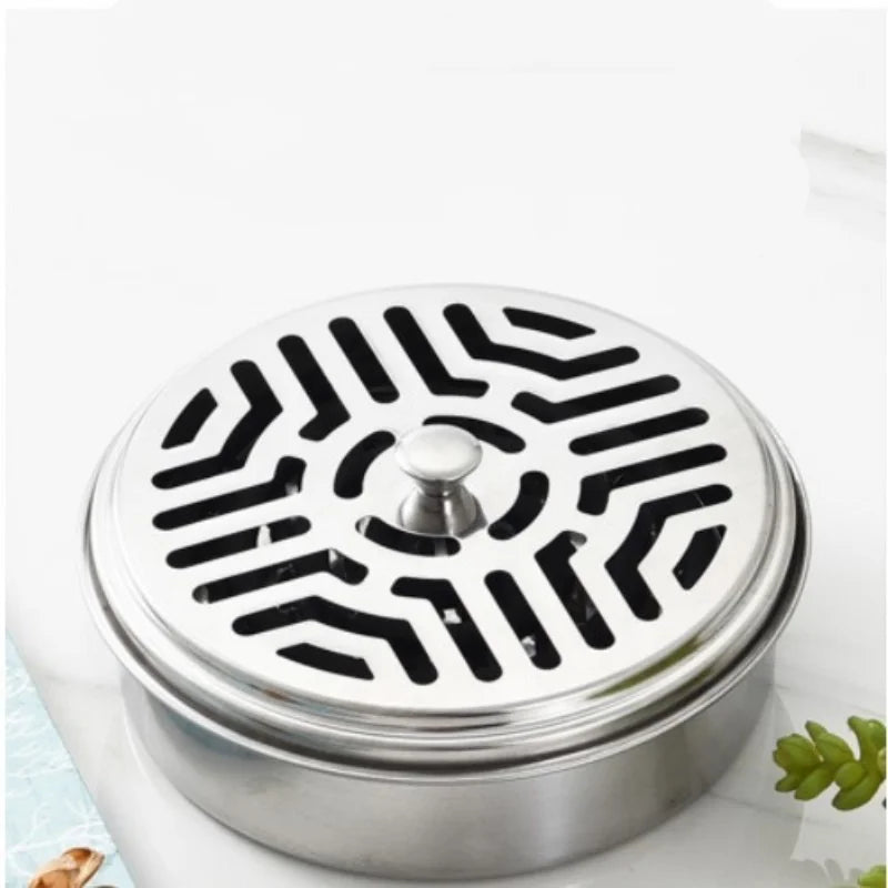 Mosquito Coils Holder Stainless Steel Mosquito Coil Box with Cover Round Mosquito Coil Tray Easy To Clean Anti-Mosquito Supplies