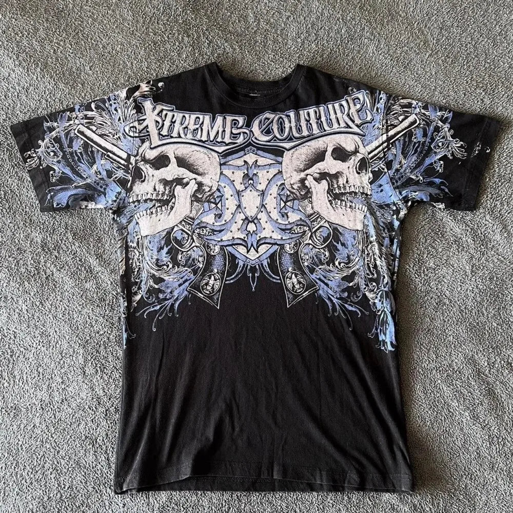 European and American men's summer fashion skull letter print comfortable and breathable round neck T-shirt outdoor street top