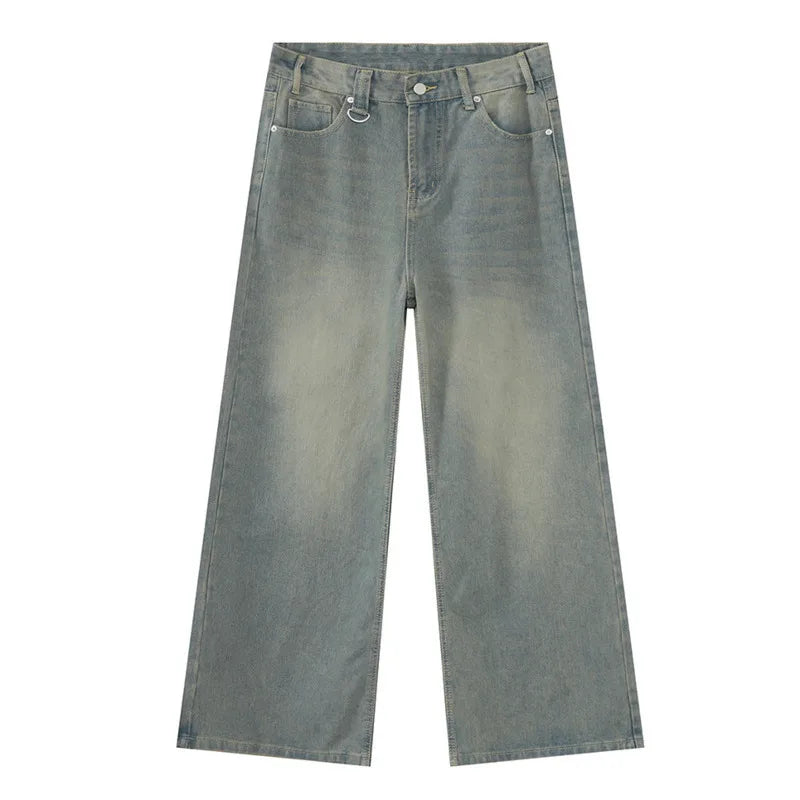 IEFB 2024 Autumn Men Denim Pants Straight Droop Vintage Loose Bottom Straight Wide Leg Casual Male Trousers Korean Style 9C1519