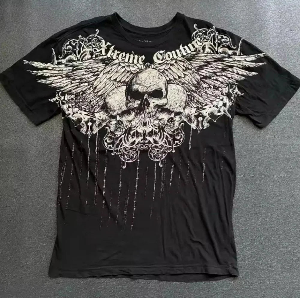 European and American men's summer fashion skull letter print comfortable and breathable round neck T-shirt outdoor street top