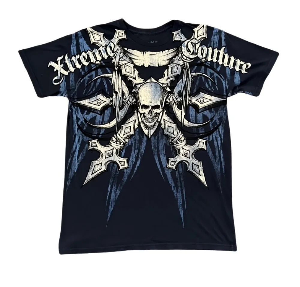 European and American men's summer fashion skull letter print comfortable and breathable round neck T-shirt outdoor street top