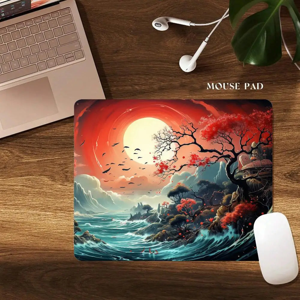 Full Moon Art Landscape Design small-sized mouse pad desk mat gaming mats pc accessories laptop office pads rubber anti-slip