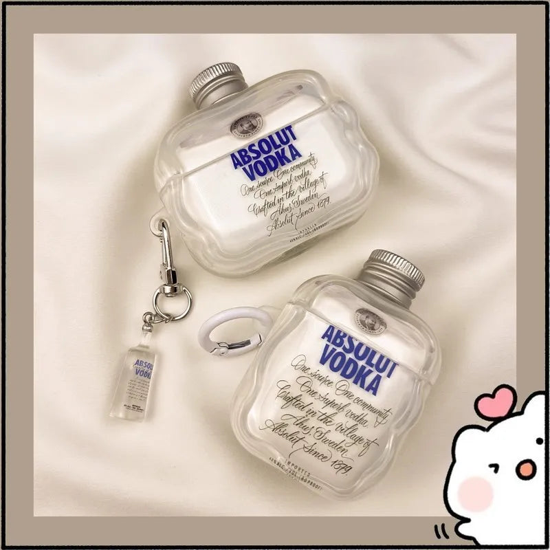 Absolut Vodka AirPods Case Clear  Bottle Shape With Mini Bottle Keychain For  AirPods Pro 2 Creative Ins Cover AirPods Pro3