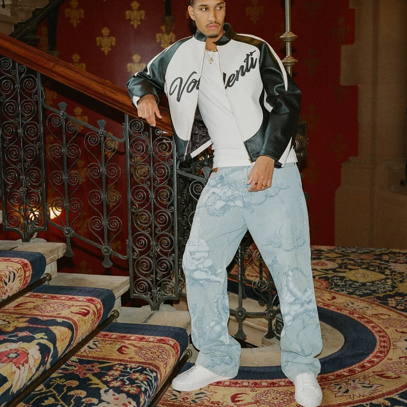 Y2k Angel Baggy Jeans Retro High Street Cupids Arrow Men Women Pants American Hip Hop Streetwear Unisex Casual Straight Jeans