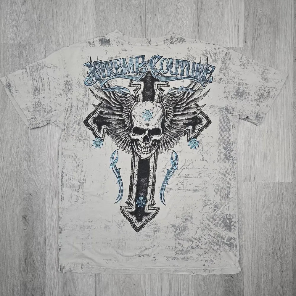 European and American men's summer fashion skull letter print comfortable and breathable round neck T-shirt outdoor street top