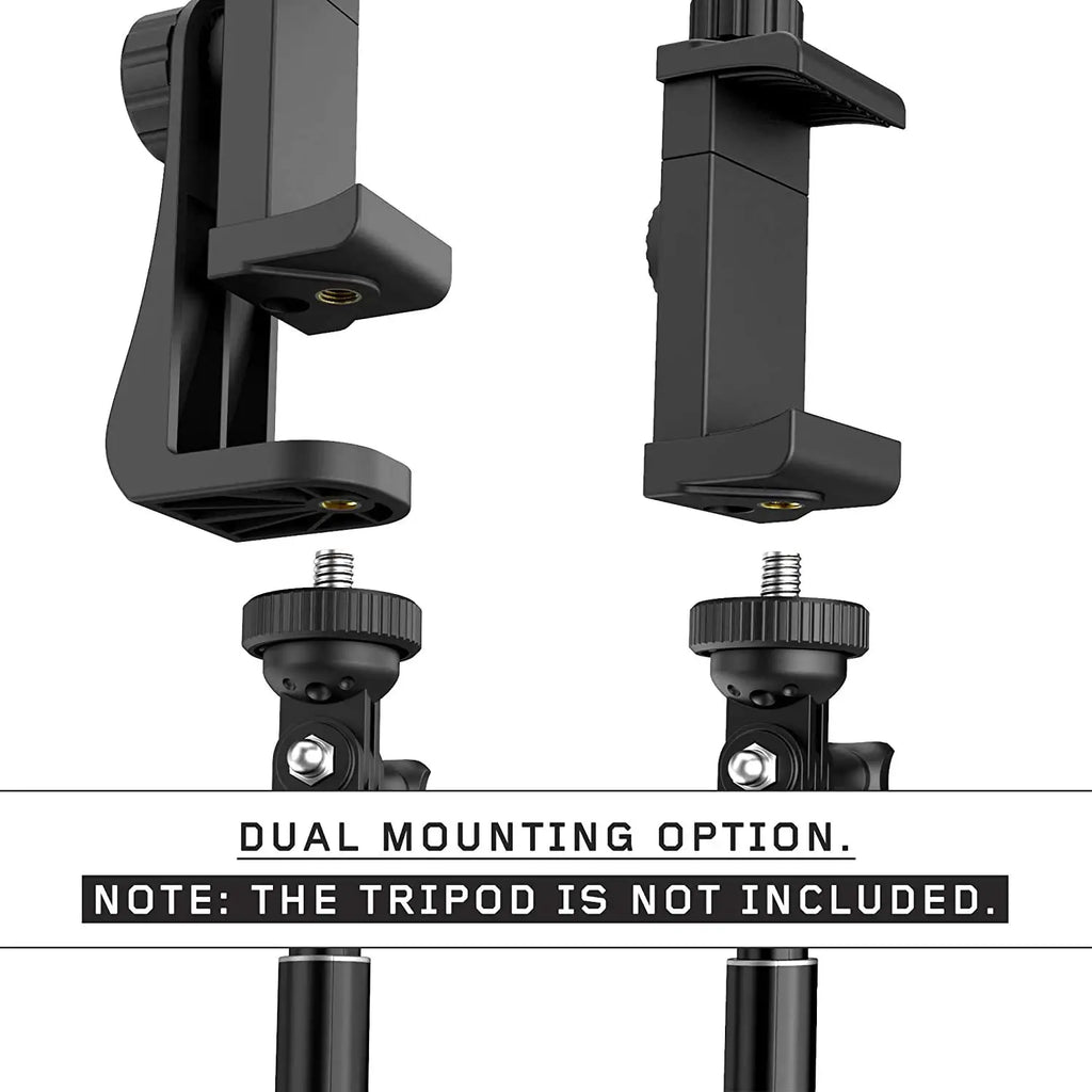 360° Degree Cell Phone Holder with Universal 1/4 Screw Adjustable Clamp Phone Tripod Mount Adapter Compatible with Smartphones