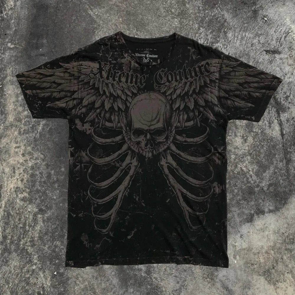 European and American men's summer fashion skull letter print comfortable and breathable round neck T-shirt outdoor street top