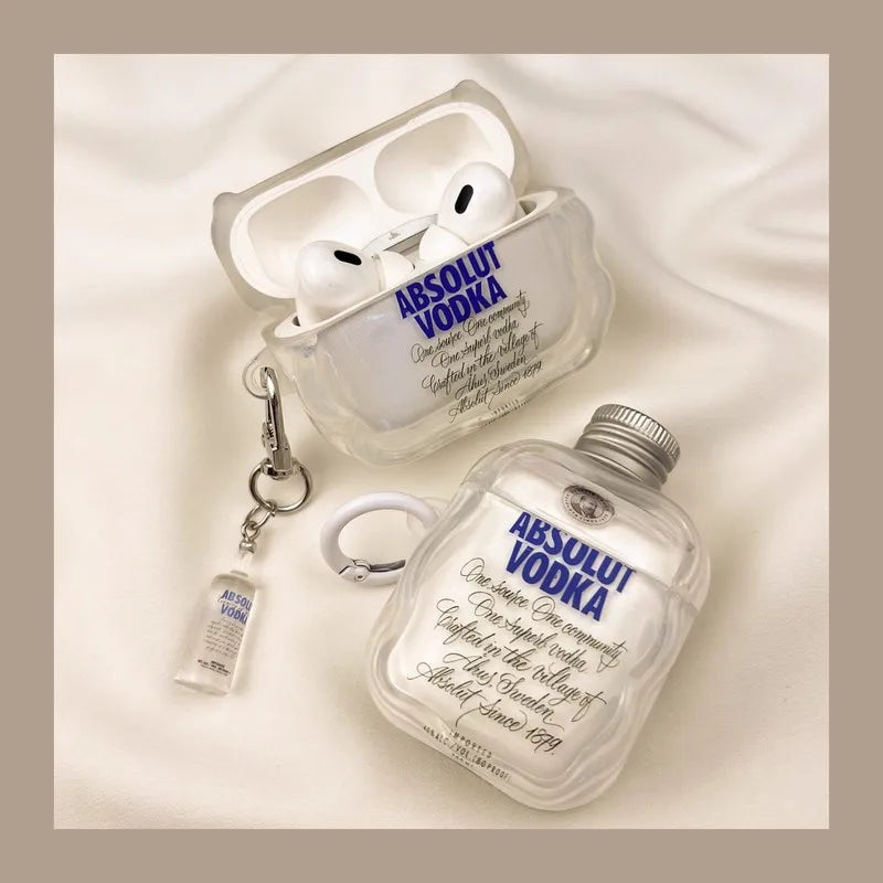 Absolut Vodka AirPods Case Clear  Bottle Shape With Mini Bottle Keychain For  AirPods Pro 2 Creative Ins Cover AirPods Pro3