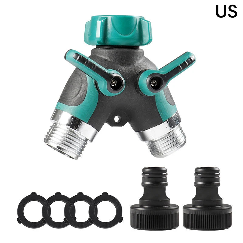 1pc EU US 3/4 Inch 2 Way Garden Hose Splitter Garden Tap Y-Type Watering Connector Distributor For Outdoor Faucet
