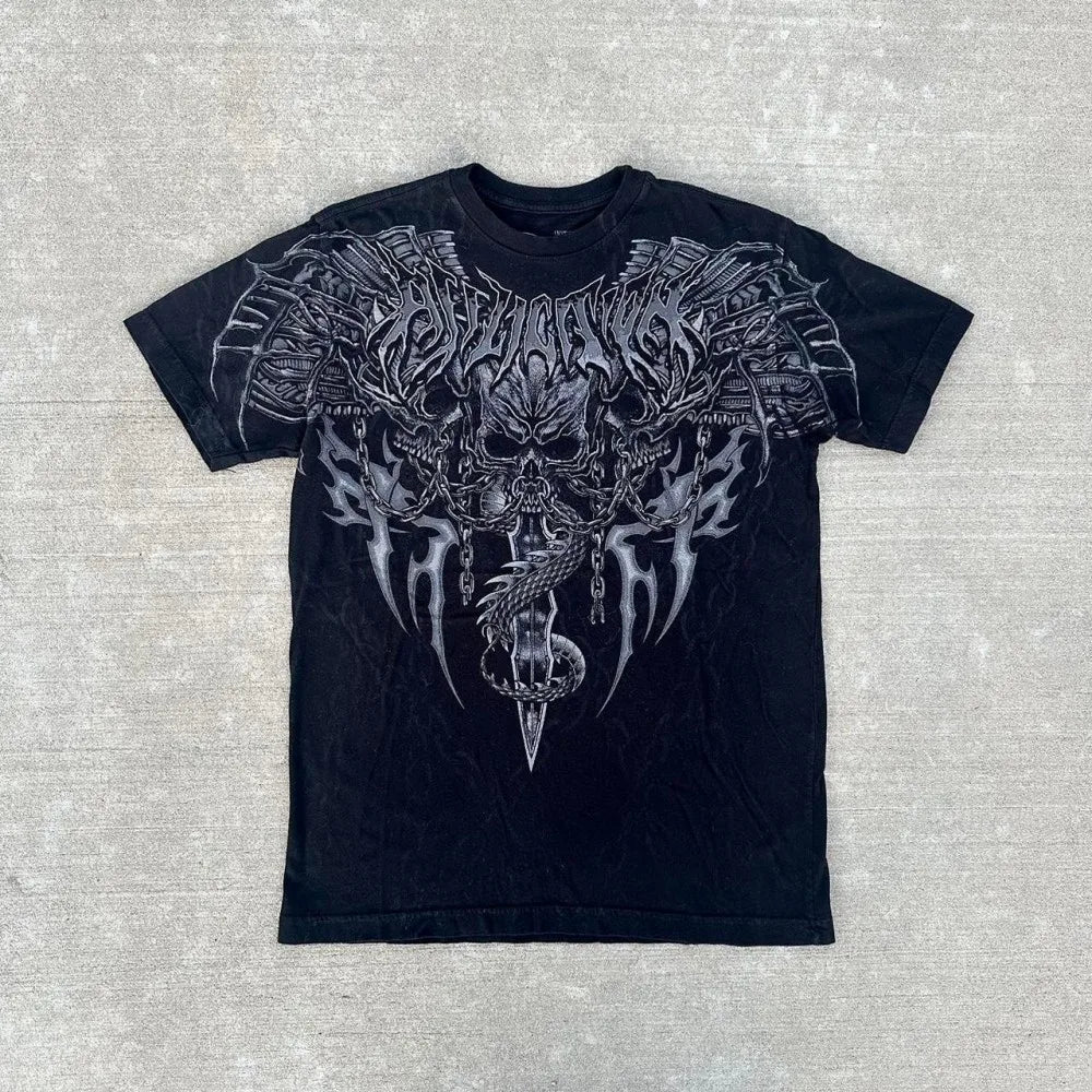 American style new men's summer skull print comfortable soft breathable round neck T-shirt outdoor fashionable high street top