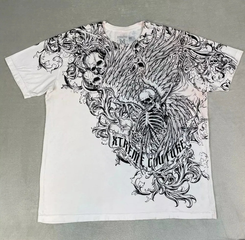 European and American men's summer fashion skull letter print comfortable and breathable round neck T-shirt outdoor street top