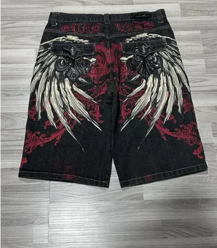High Quality Street Y2K Retro Denim Shorts Shinjuku Hip Hop Pocket Loose Denim Shorts For Men and Women In Summer Gothic Shorts