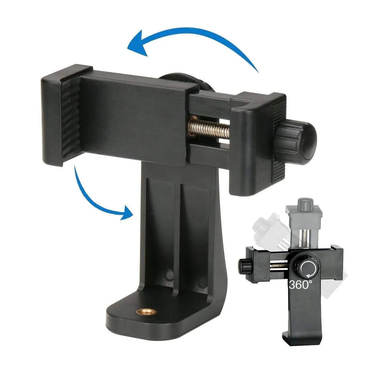 360° Degree Cell Phone Holder with Universal 1/4 Screw Adjustable Clamp Phone Tripod Mount Adapter Compatible with Smartphones