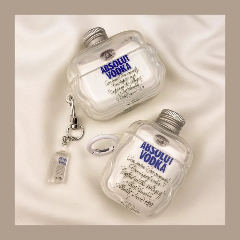 Absolut Vodka AirPods Case Clear  Bottle Shape With Mini Bottle Keychain For  AirPods Pro 2 Creative Ins Cover AirPods Pro3