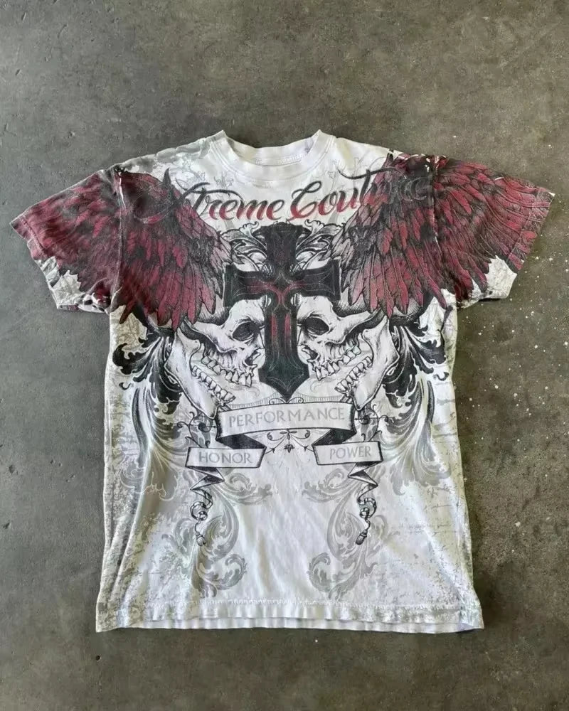 2025s High Street Shirts Y2K Mens Graphic Print Oversized T Shirt Harajuku Gothic Round Neck Cotton Tops New  Mens T Shirt