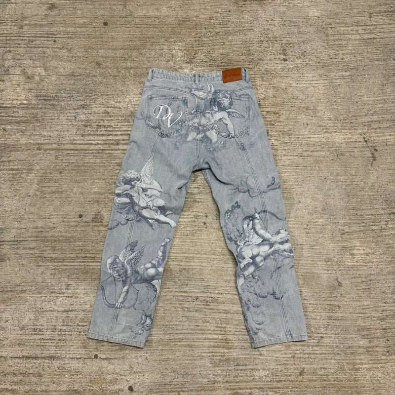 Y2k Angel Baggy Jeans Retro High Street Cupids Arrow Men Women Pants American Hip Hop Streetwear Unisex Casual Straight Jeans