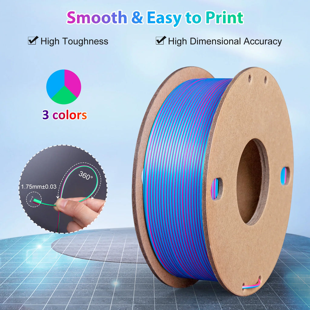 Silk PLA 3D Printer Filament 1.75mm Triple Color Silk PLA Filament 3D Printing Filament 250g 3 In1 Color