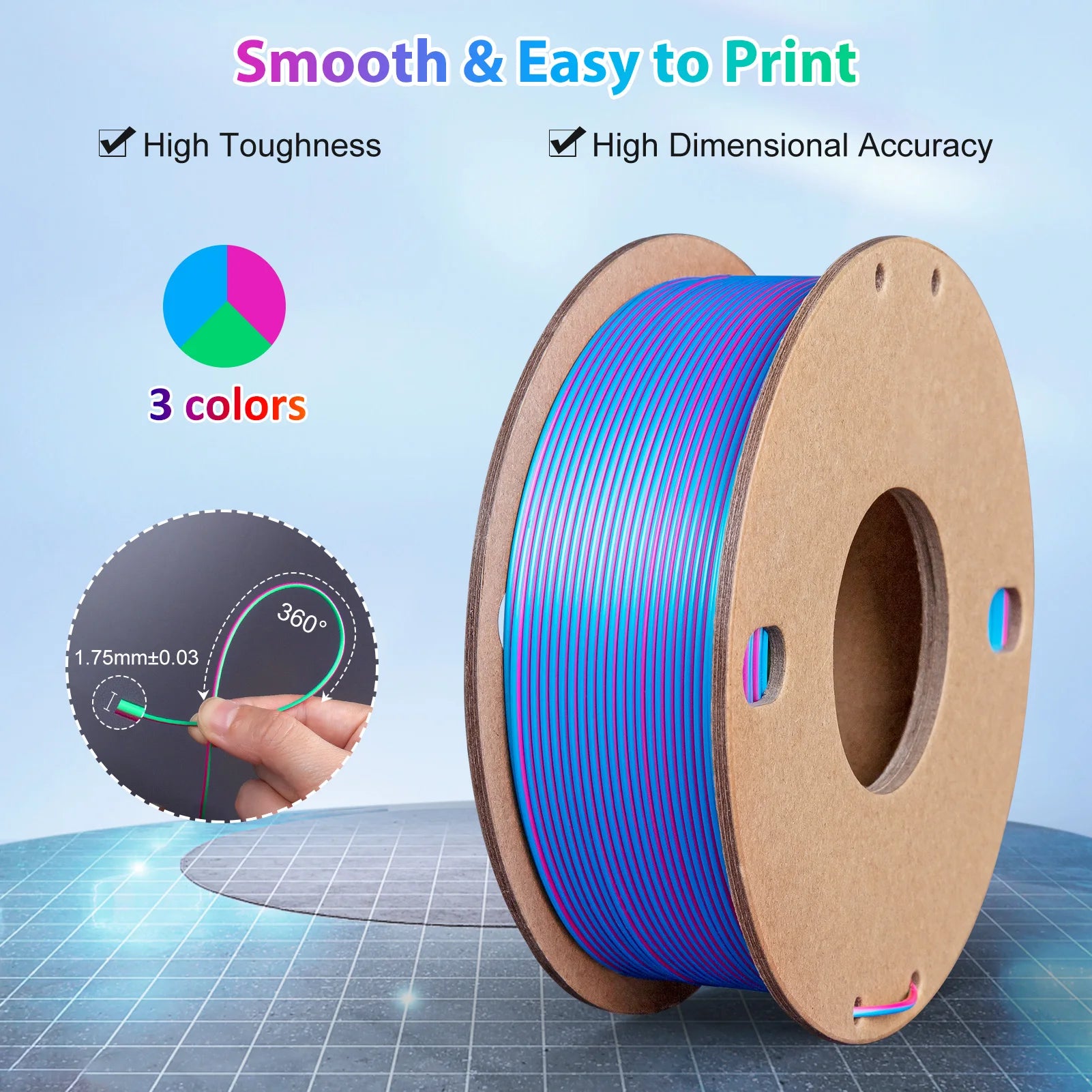 Silk PLA 3D Printer Filament 1.75mm Triple Color Silk PLA Filament 3D Printing Filament 250g 3 In1 Color